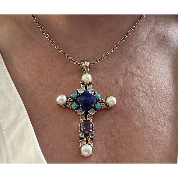 Nicky Butler Blue and Purple Cross Necklace - Picture 9 of 10